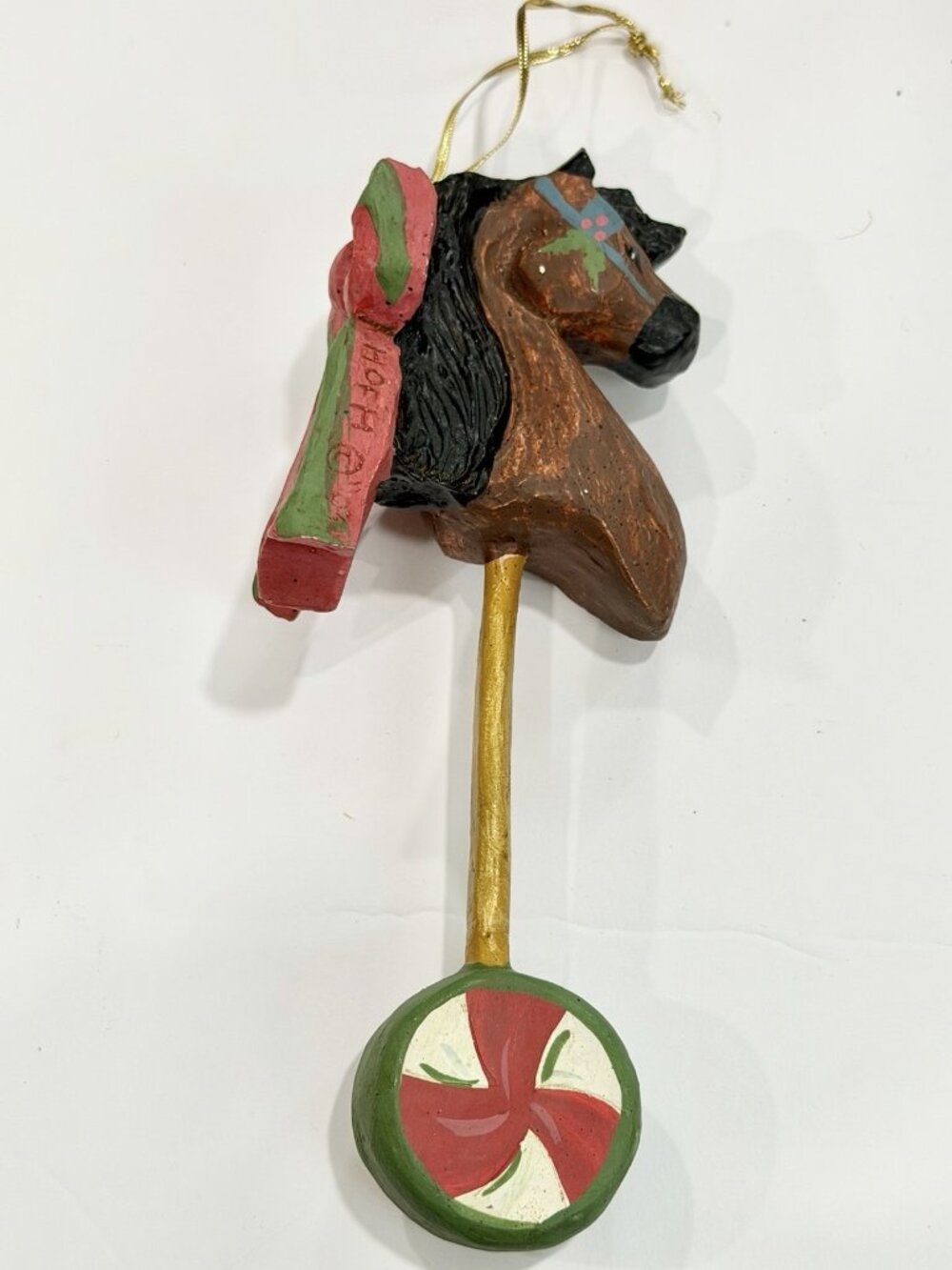 House of Hatten 1993 Toy Horse Pony on Stick 7” Christmas Ornament Folk Art